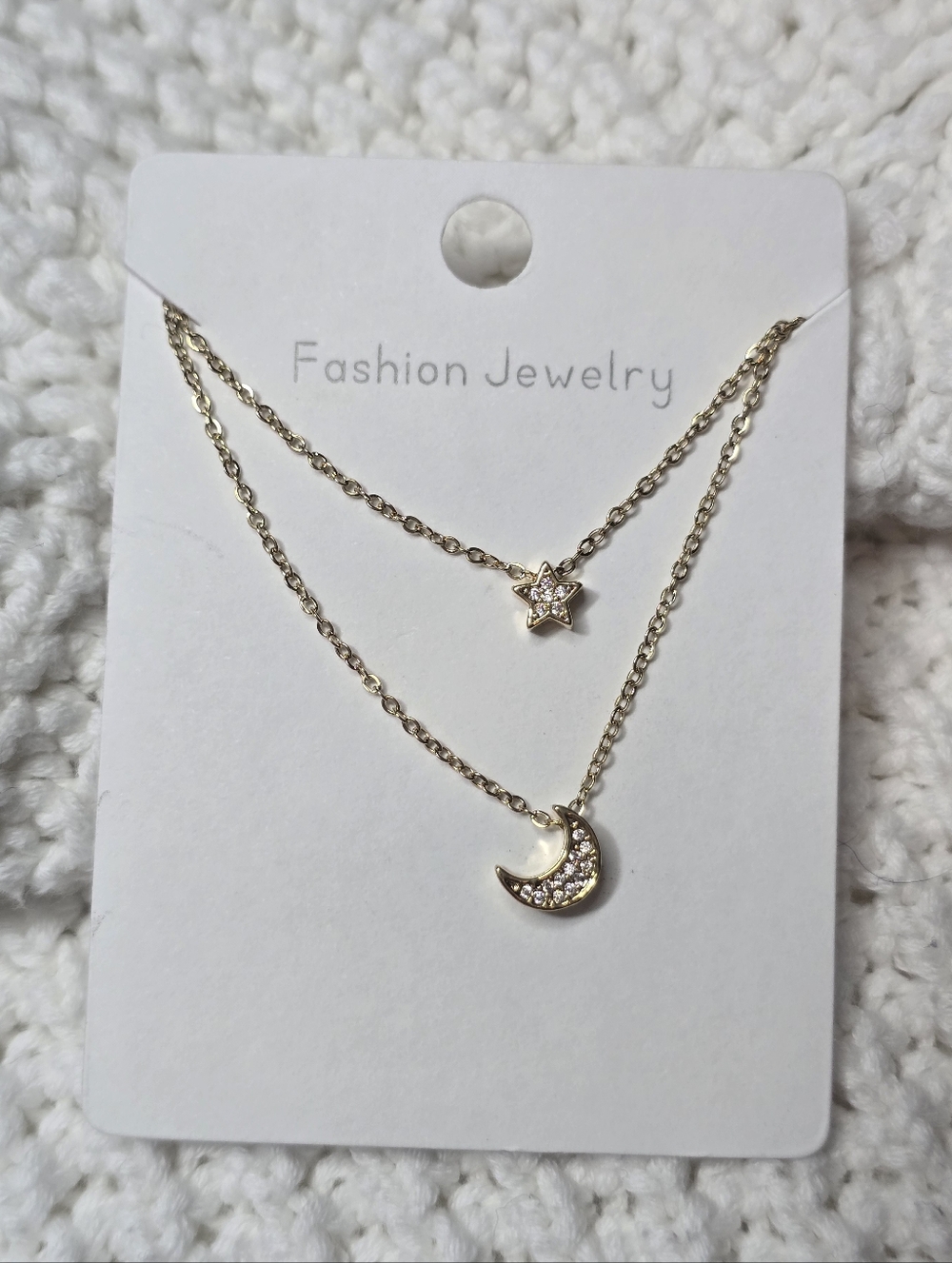 Midnight Sparkle Necklace Star & Moon Charm Gold‎ Chain